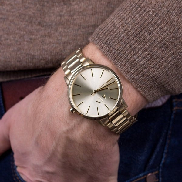 Armani Exchange Cayde AX2707 Men's Analog Watch – Gold Dial with Coordinated Gold Stainless Steel Strap