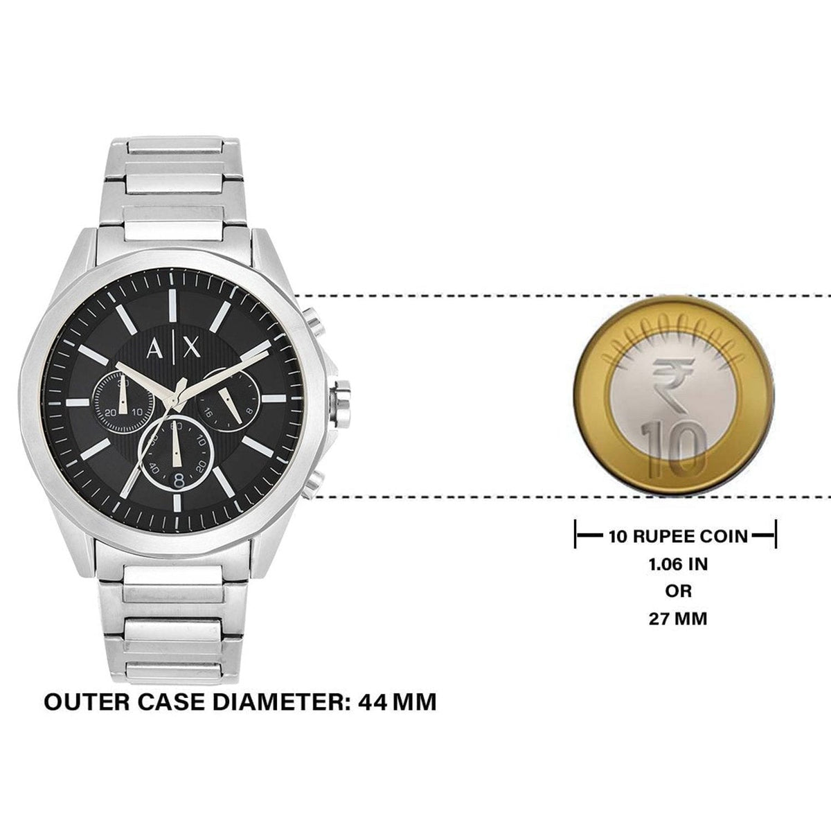 Armani Exchange Drexler AX2600 Men's Chronograph Watch – Black Dial with Silver Stainless Steel Strap