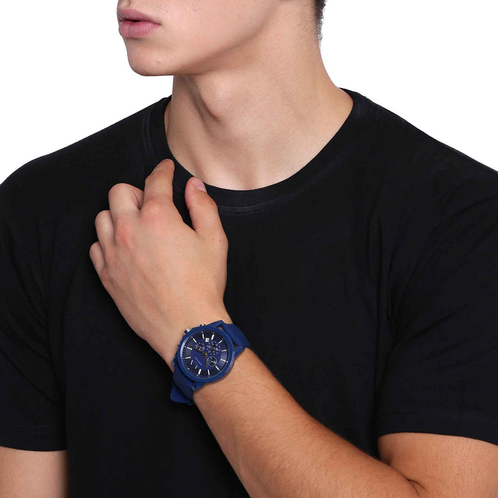 Men's Armani Exchange Outerbanks Chronograph Watch AX1327 – Blue Dial with Blue Silicone Strap