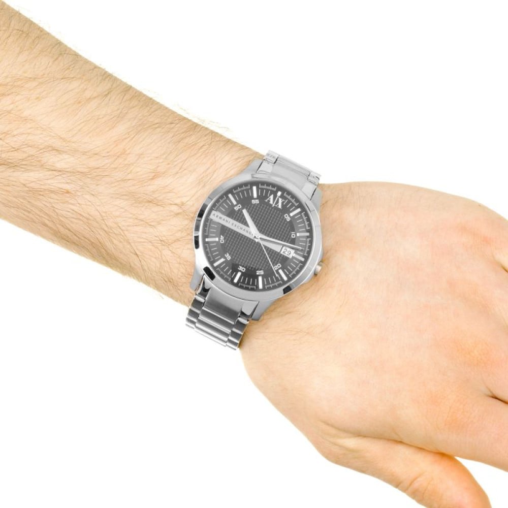 Armani Exchange Hampton AX2103 Men's Chronograph Watch – Black Dial with Silver-Tone Stainless Steel Strap