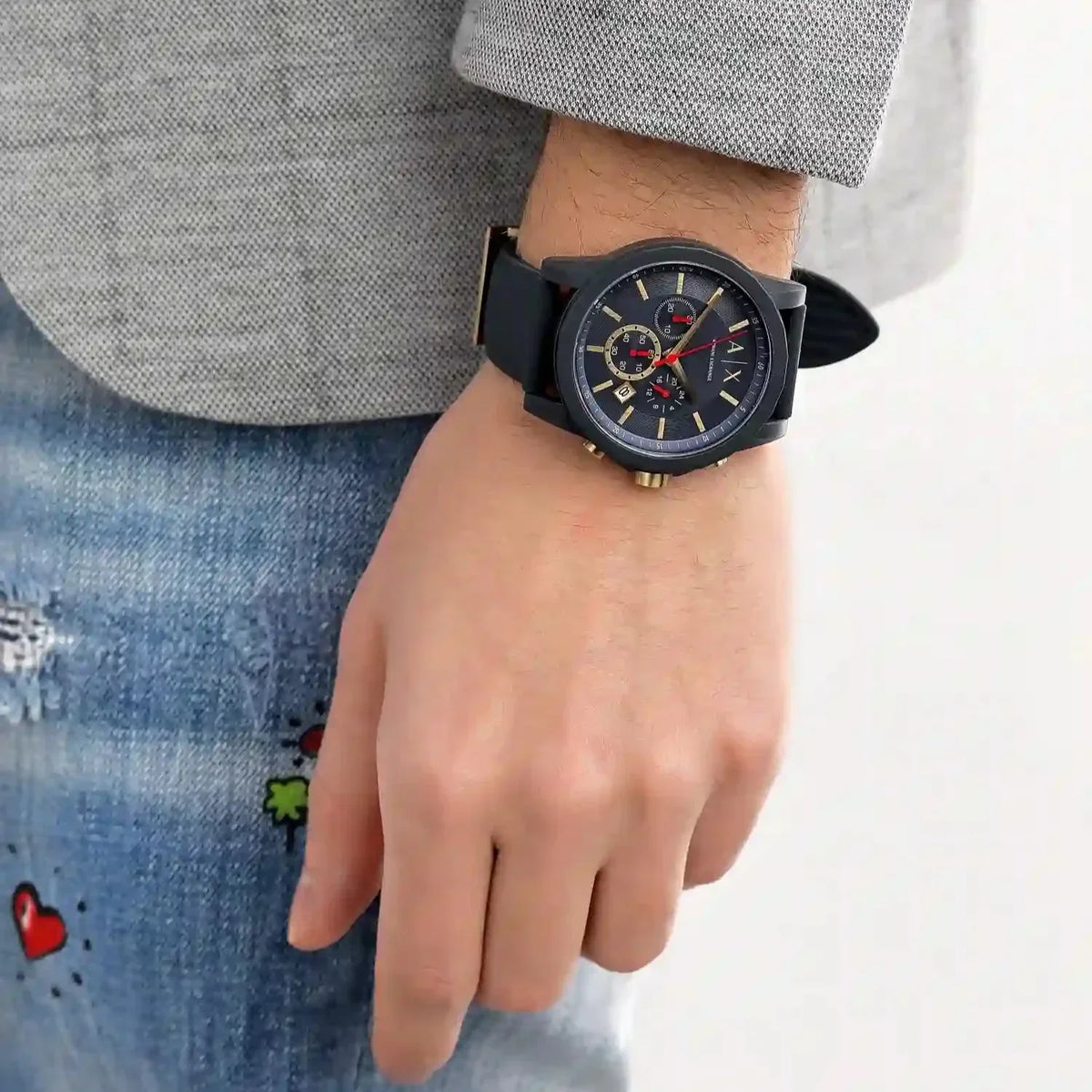Armani Exchange Outerbanks AX1335 Men's Chronograph Watch – Blue Dial with Blue Silicone Strap